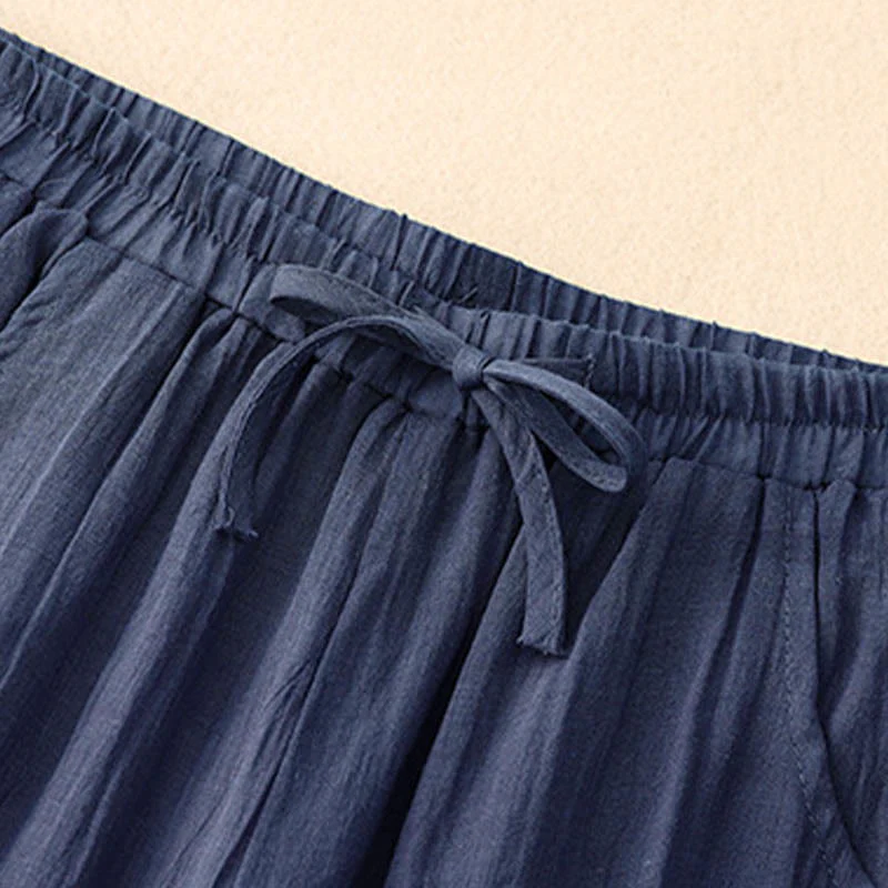 Pantaloni larghi da donna con tasche e coulisse a doppio strato, in puro colore Buddha Stones Spring - Image 14