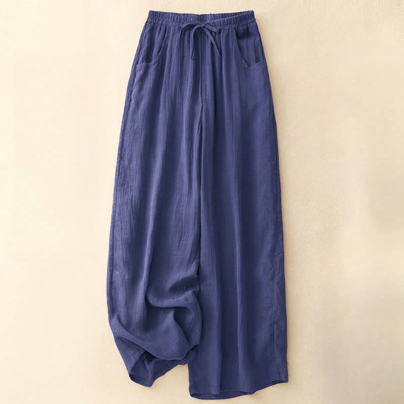 Pantaloni larghi da donna con tasche e coulisse a doppio strato, in puro colore Buddha Stones Spring - Image 16