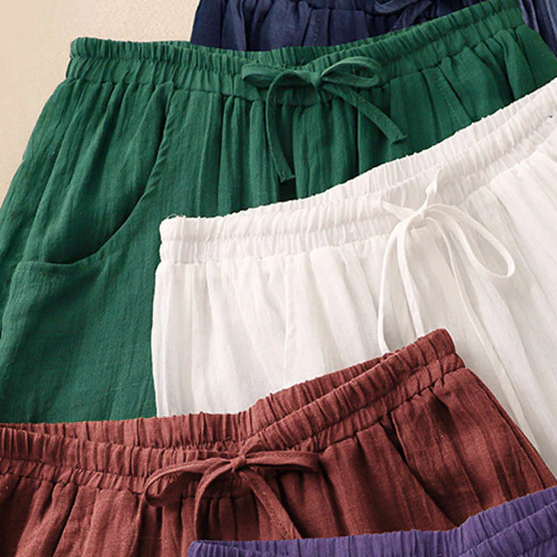 Pantaloni larghi da donna con tasche e coulisse a doppio strato, in puro colore Buddha Stones Spring - Image 21