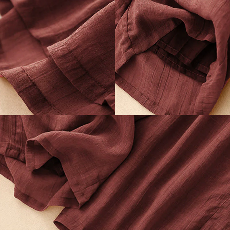 Pantaloni larghi da donna con tasche e coulisse a doppio strato, in puro colore Buddha Stones Spring - Image 4