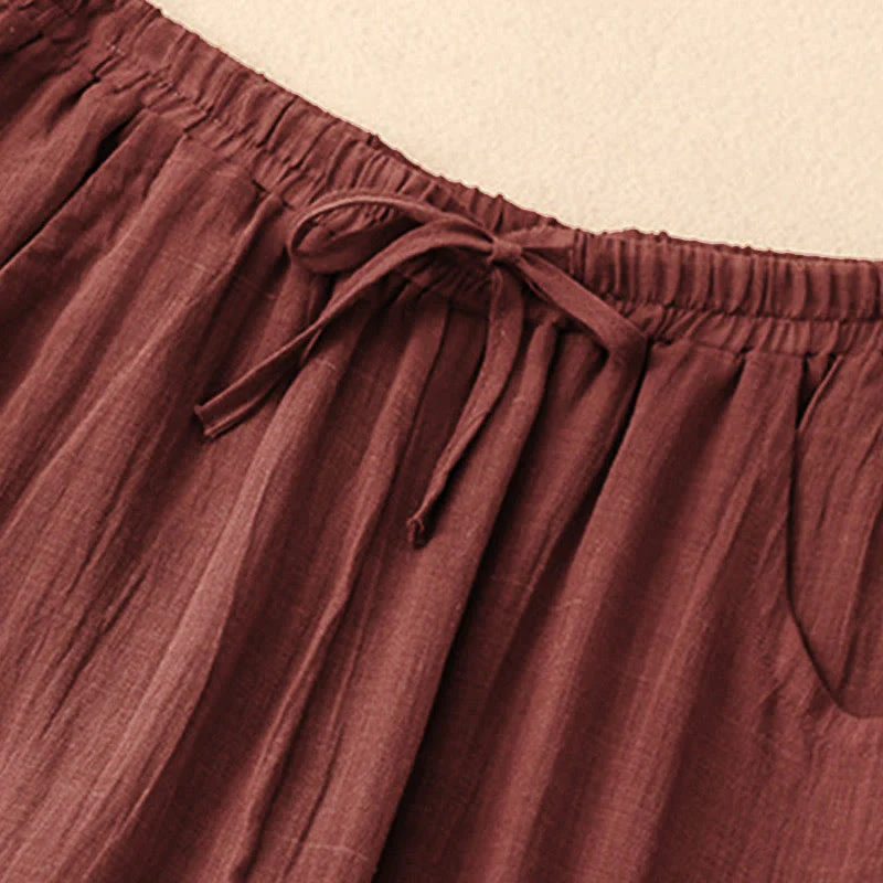 Pantaloni larghi da donna con tasche e coulisse a doppio strato, in puro colore Buddha Stones Spring - Image 5