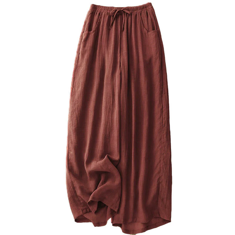 Pantaloni larghi da donna con tasche e coulisse a doppio strato, in puro colore Buddha Stones Spring - Image 6