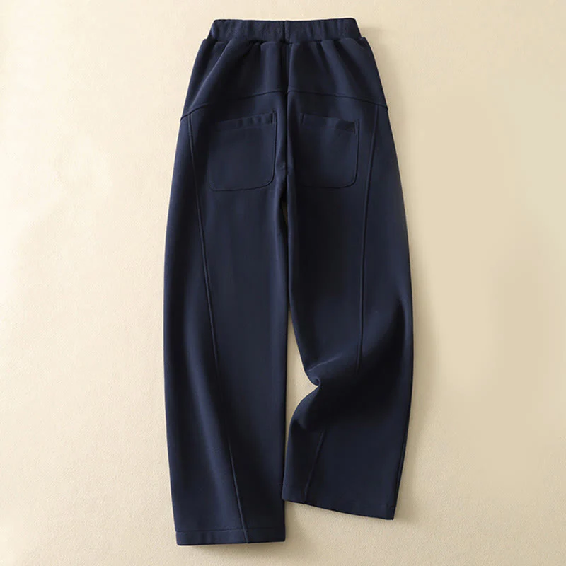 Pantaloni da donna a gamba larga con tasche e cerniera blu notte Buddha Stones, foderati in pile termico - Image 2