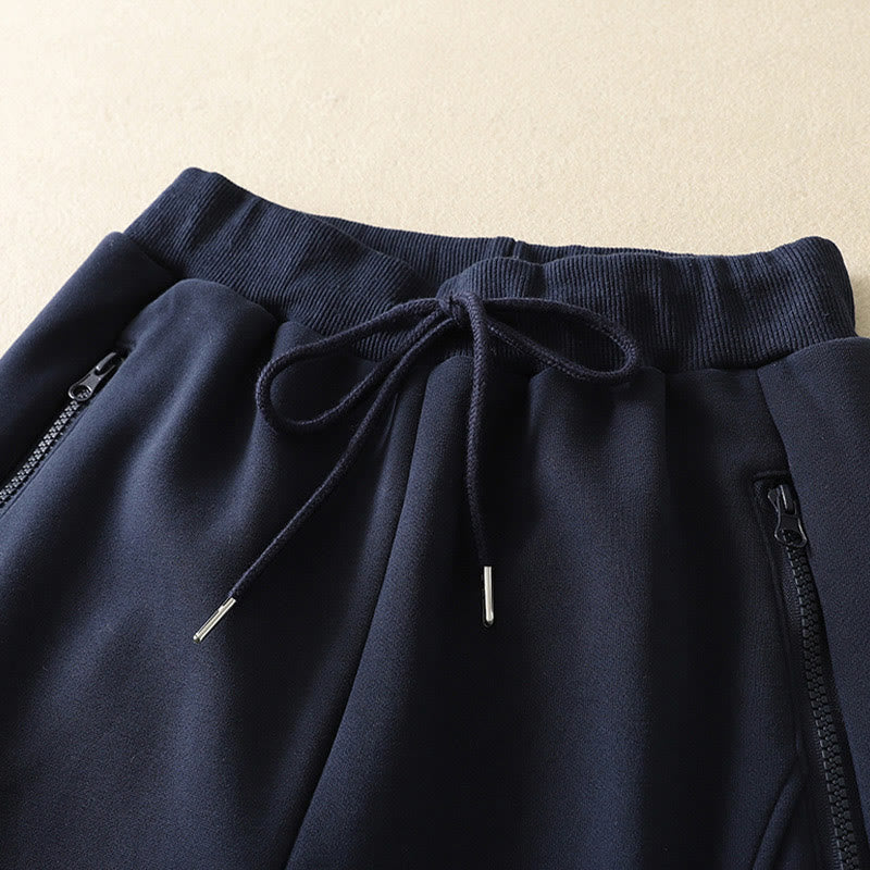 Pantaloni da donna a gamba larga con tasche e cerniera blu notte Buddha Stones, foderati in pile termico - Image 3