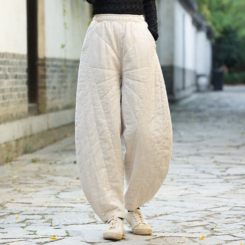 Pantaloni da donna Buddha Stones in cotone spesso e semplice, con tasche, lunghezza 7-8