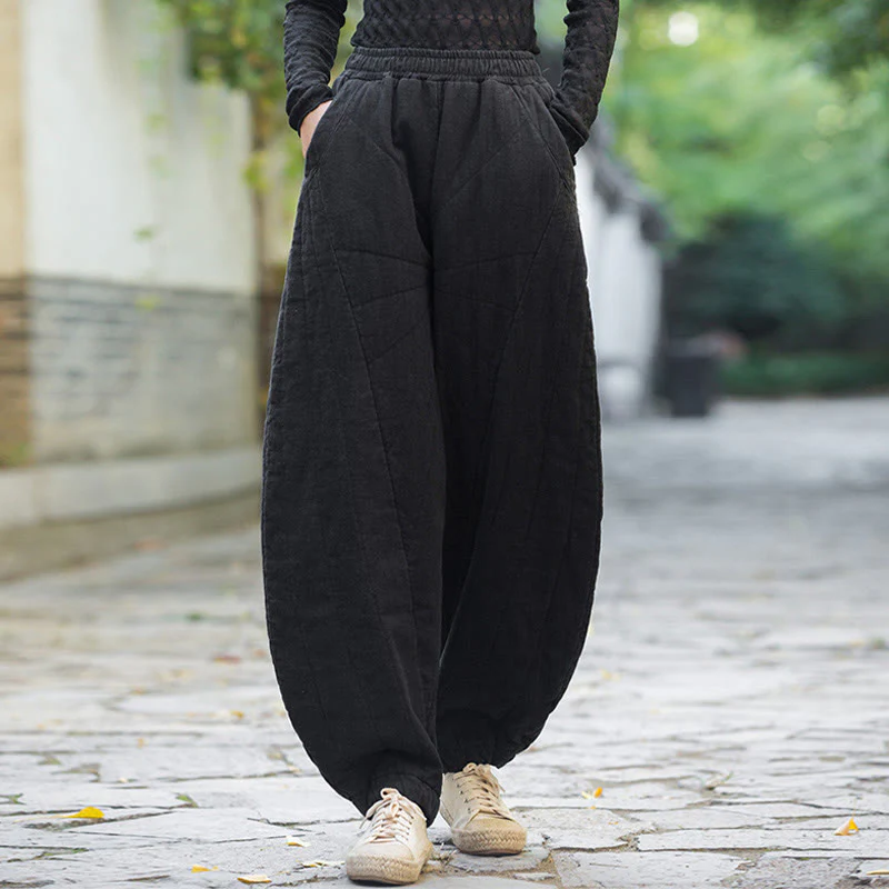 Pantaloni da donna Buddha Stones in cotone spesso e semplice, con tasche, lunghezza 7-8 - Image 12