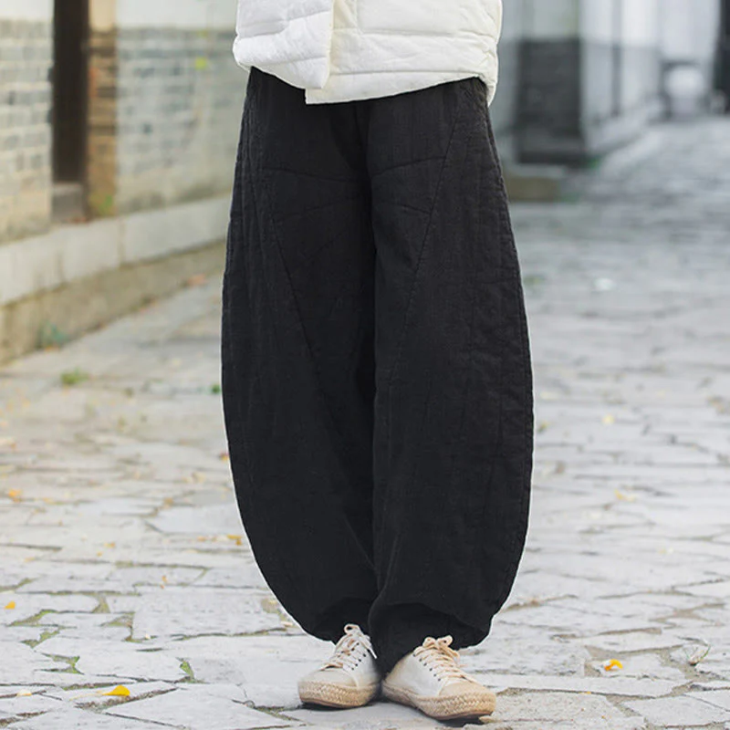 Pantaloni da donna Buddha Stones in cotone spesso e semplice, con tasche, lunghezza 7-8 - Image 13