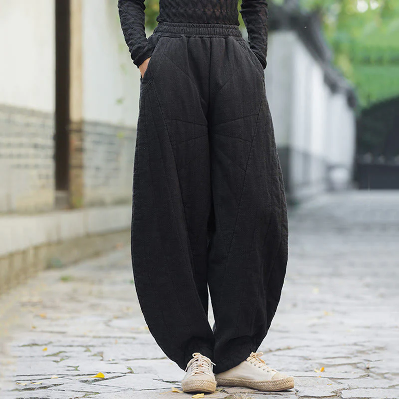 Pantaloni da donna Buddha Stones in cotone spesso e semplice, con tasche, lunghezza 7-8 - Image 14