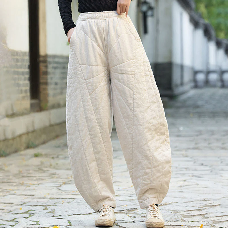 Pantaloni da donna Buddha Stones in cotone spesso e semplice, con tasche, lunghezza 7-8 - Image 2