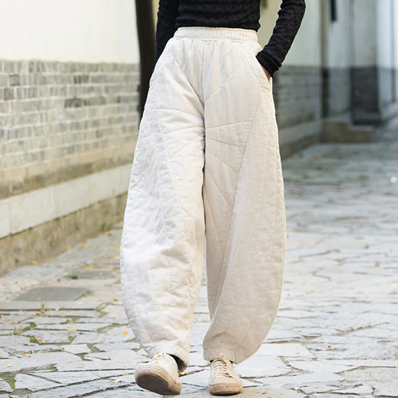 Pantaloni da donna Buddha Stones in cotone spesso e semplice, con tasche, lunghezza 7-8 - Image 3