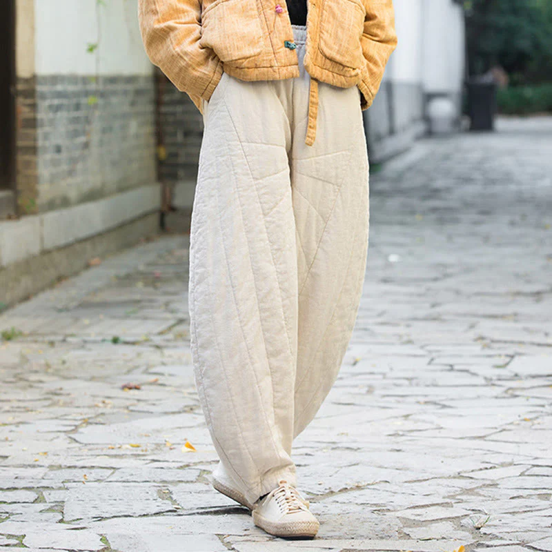 Pantaloni da donna Buddha Stones in cotone spesso e semplice, con tasche, lunghezza 7-8 - Image 4