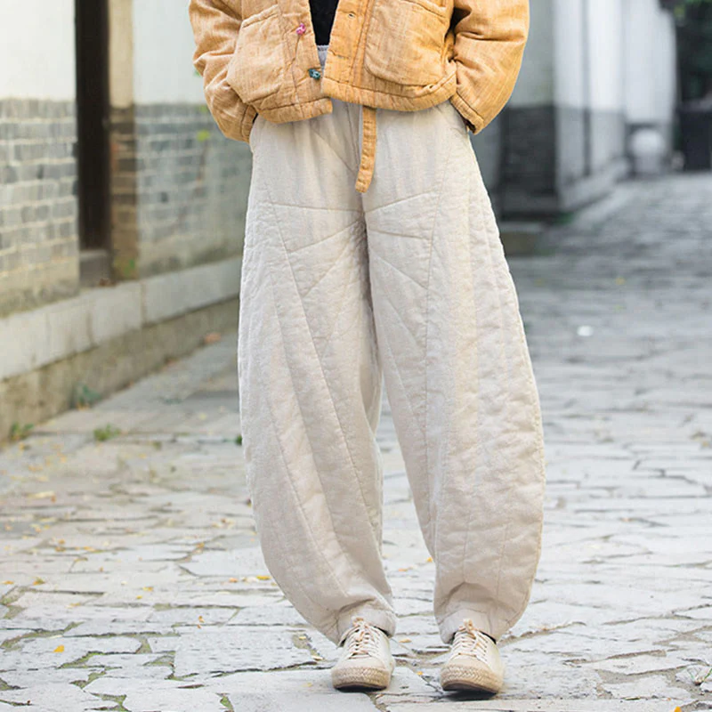 Pantaloni da donna Buddha Stones in cotone spesso e semplice, con tasche, lunghezza 7-8 - Image 5