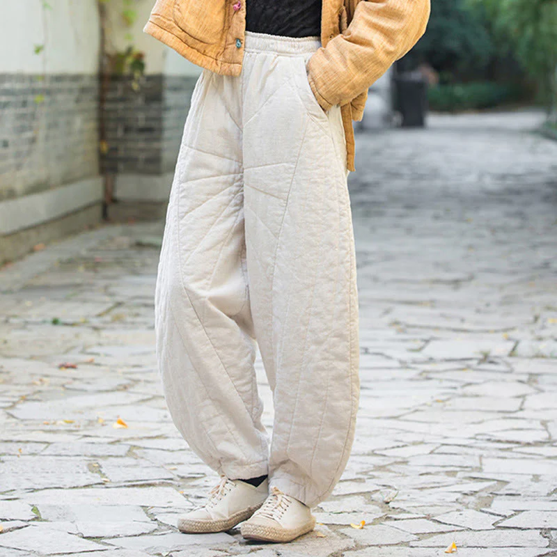 Pantaloni da donna Buddha Stones in cotone spesso e semplice, con tasche, lunghezza 7-8 - Image 6