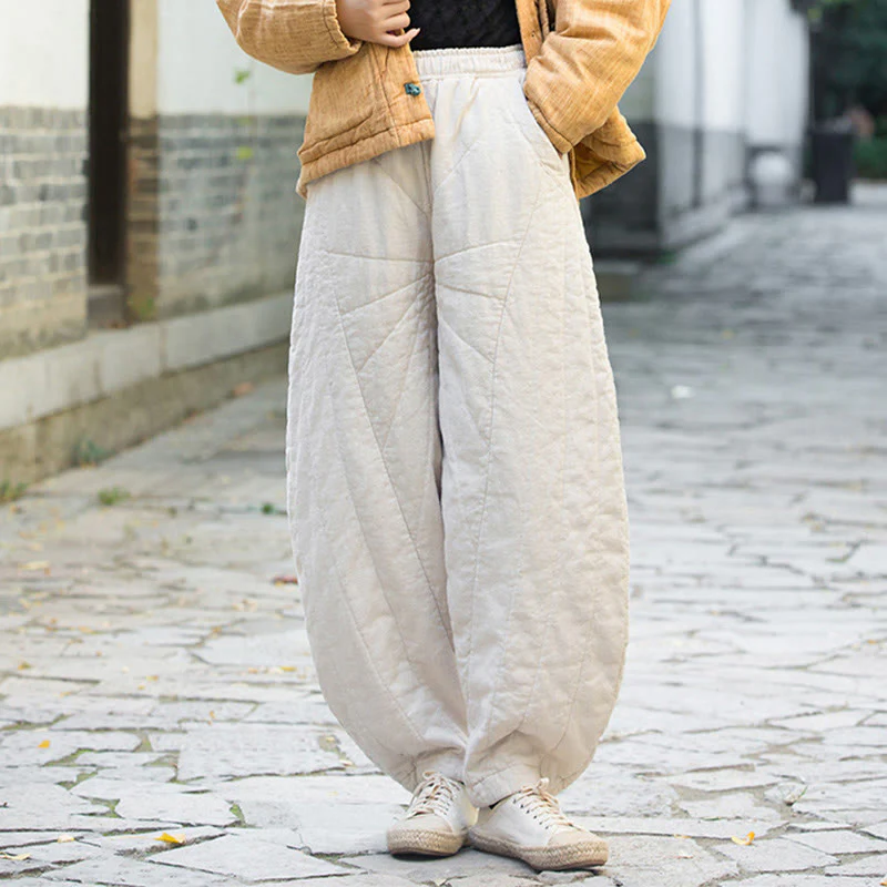 Pantaloni da donna Buddha Stones in cotone spesso e semplice, con tasche, lunghezza 7-8 - Image 7