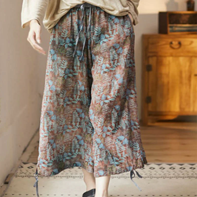 Pantaloni da donna estivi Buddha Stones Blue Leaves Plants con tasche - Image 10