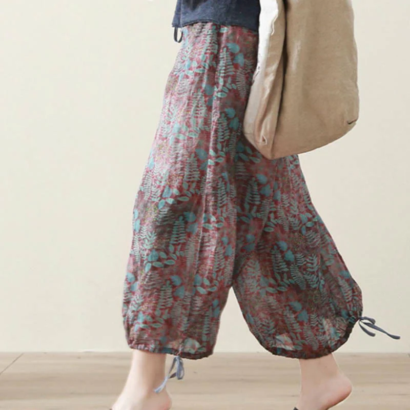 Pantaloni da donna estivi Buddha Stones Blue Leaves Plants con tasche - Image 11