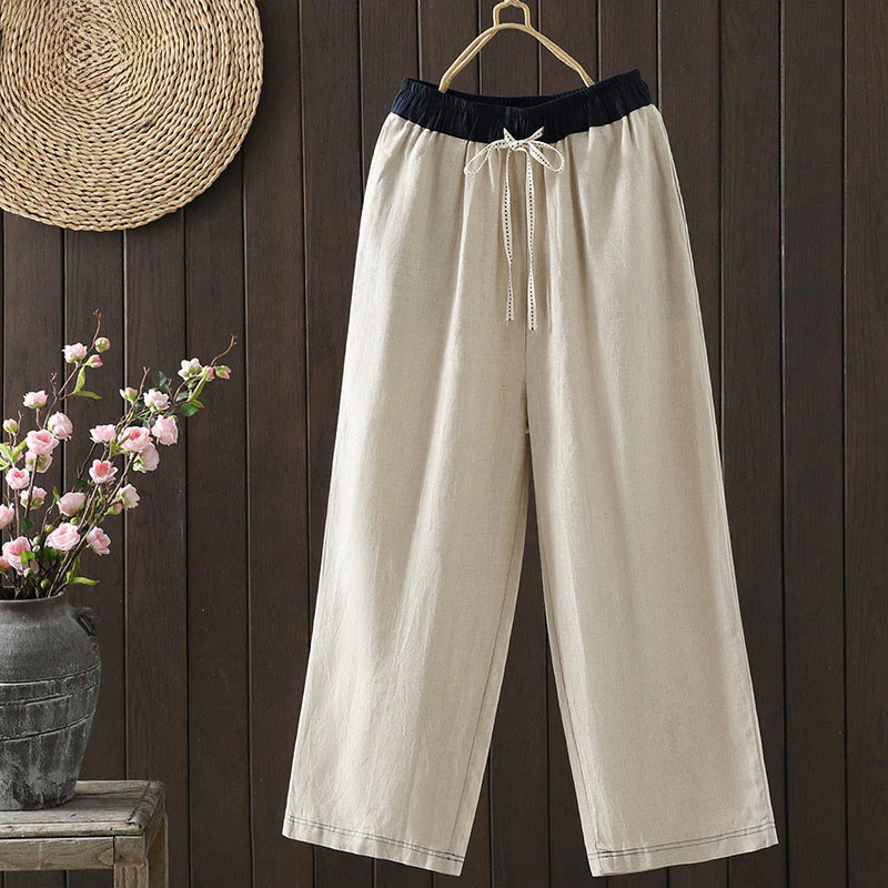 Pantaloni da donna in cotone a gamba dritta con tasche, Buddha Stones, casual, con cuciture colorate