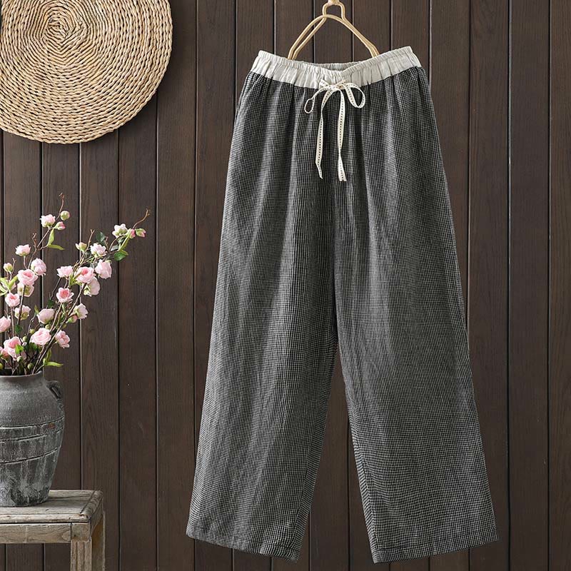 Pantaloni da donna in cotone a gamba dritta con tasche, Buddha Stones, casual, con cuciture colorate - Image 12