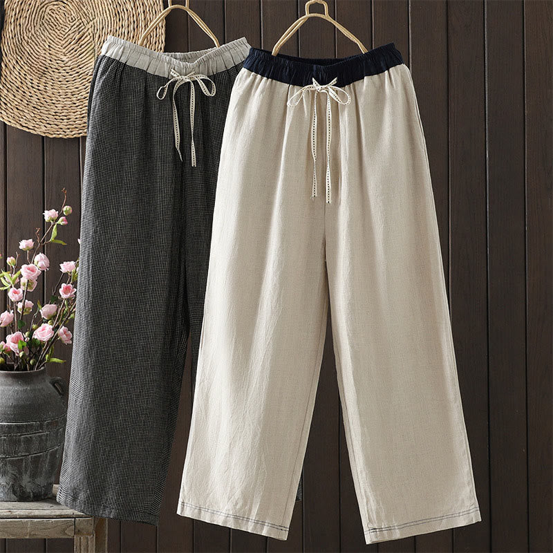 Pantaloni da donna in cotone a gamba dritta con tasche, Buddha Stones, casual, con cuciture colorate - Image 18