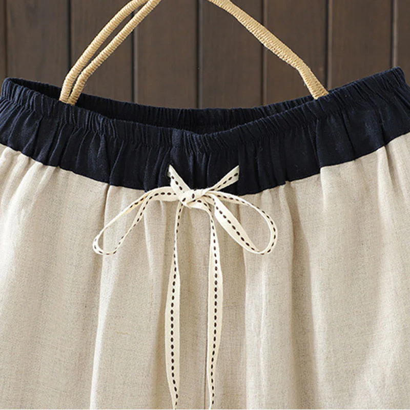 Pantaloni da donna in cotone a gamba dritta con tasche, Buddha Stones, casual, con cuciture colorate - Image 3
