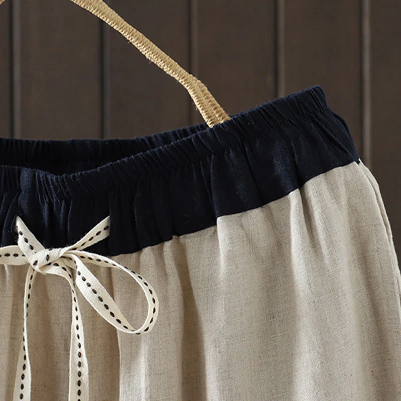 Pantaloni da donna in cotone a gamba dritta con tasche, Buddha Stones, casual, con cuciture colorate - Image 4