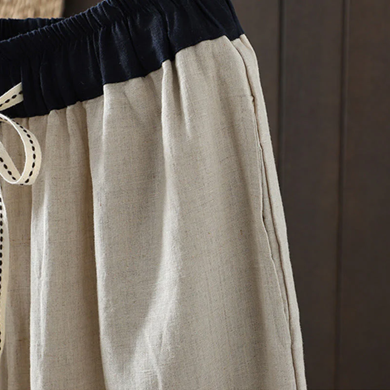 Pantaloni da donna in cotone a gamba dritta con tasche, Buddha Stones, casual, con cuciture colorate - Image 5