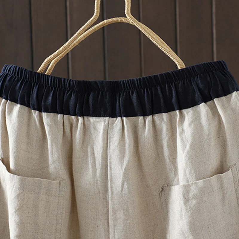 Pantaloni da donna in cotone a gamba dritta con tasche, Buddha Stones, casual, con cuciture colorate - Image 6