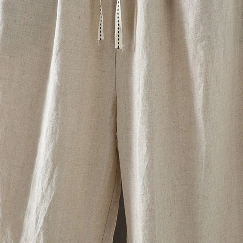 Pantaloni da donna in cotone a gamba dritta con tasche, Buddha Stones, casual, con cuciture colorate - Image 9