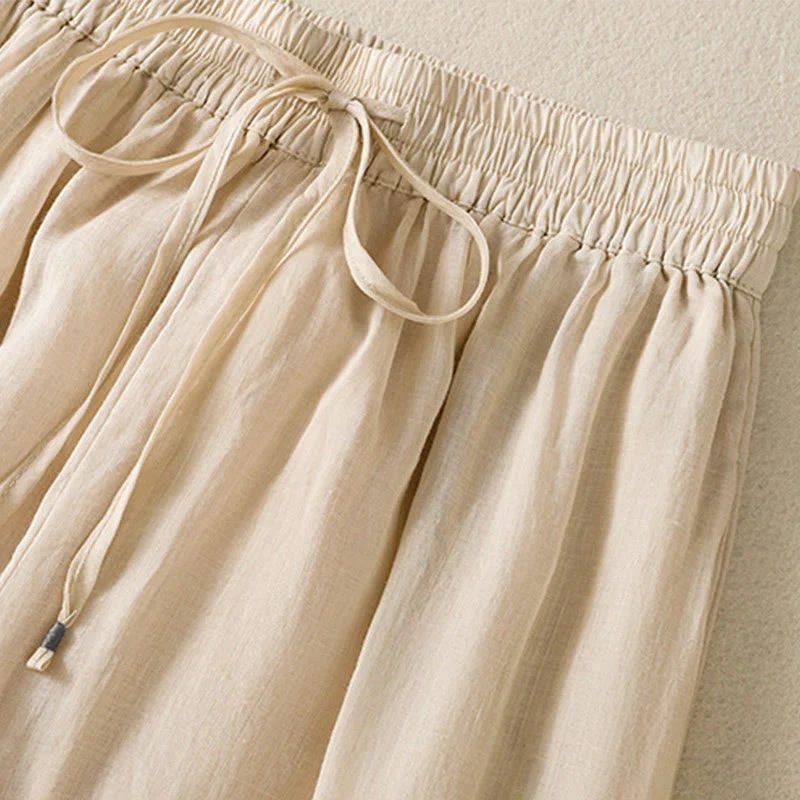Pantaloni da donna in cotone a gamba larga con coulisse e ricamo Buddha Stones Commute, con tasche - Image 12