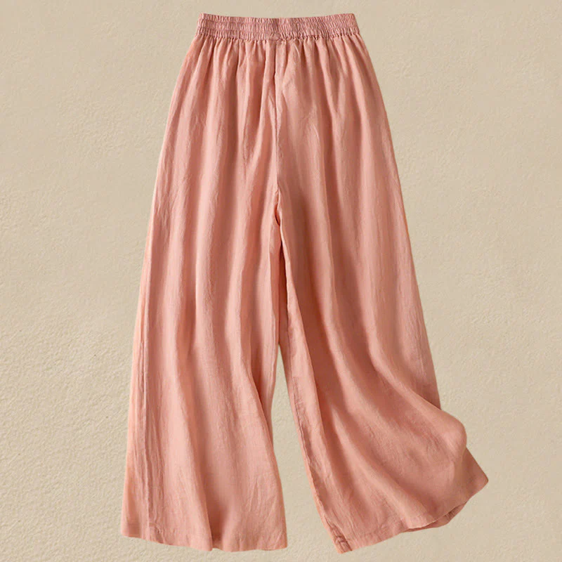 Pantaloni da donna in cotone a gamba larga con coulisse e ricamo Buddha Stones Commute, con tasche - Image 19