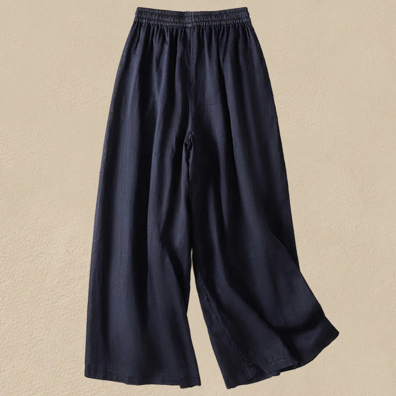 Pantaloni da donna in cotone a gamba larga con coulisse e ricamo Buddha Stones Commute, con tasche - Image 2