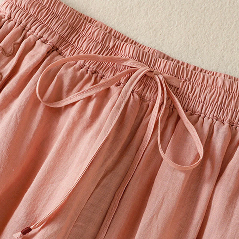 Pantaloni da donna in cotone a gamba larga con coulisse e ricamo Buddha Stones Commute, con tasche - Image 22