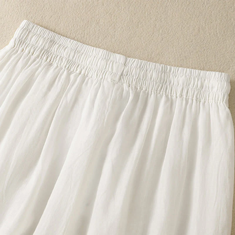 Pantaloni da donna in cotone a gamba larga con coulisse e ricamo Buddha Stones Commute, con tasche - Image 31