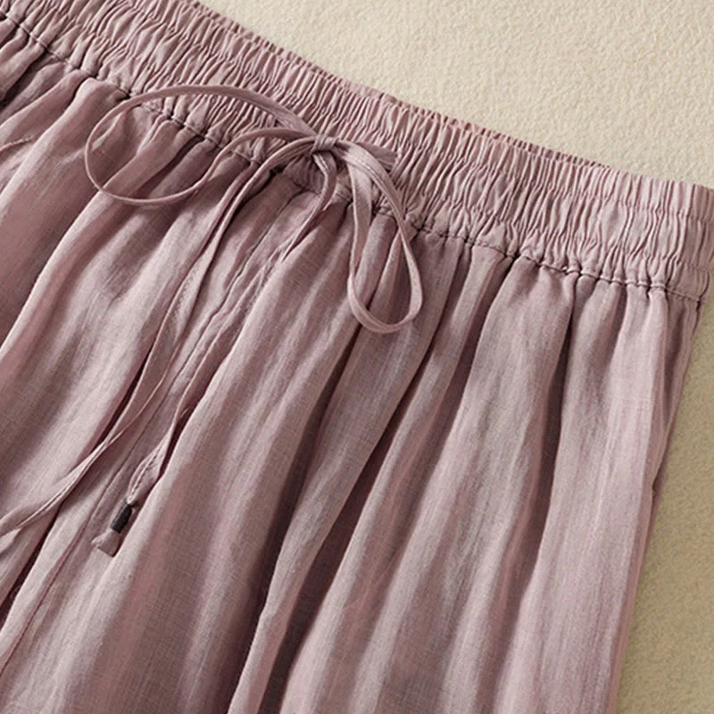Pantaloni da donna in cotone a gamba larga con coulisse e ricamo Buddha Stones Commute, con tasche - Image 35