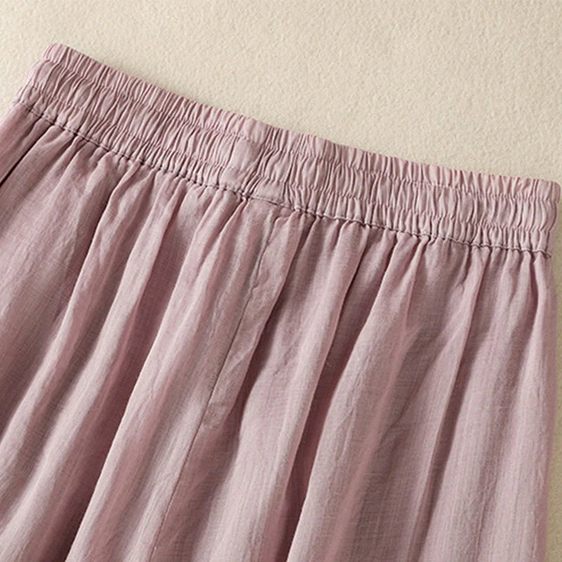 Pantaloni da donna in cotone a gamba larga con coulisse e ricamo Buddha Stones Commute, con tasche - Image 39