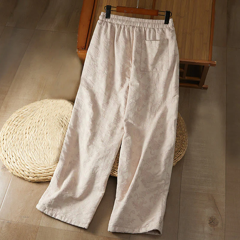 Pantaloni da donna in cotone a gamba larga con tasche, modello jacquard termico invernale Buddha Stones - Image 9