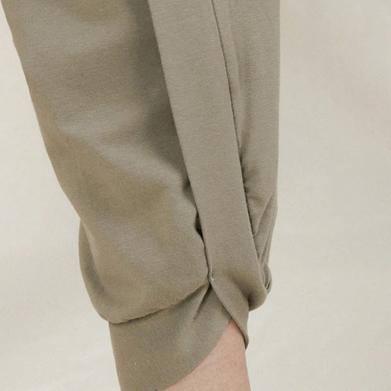 Pantaloni da donna in cotone a vita alta, casual, tinta unita, con pieghe laterali, ad asciugatura rapida, con tasche, Buddha Stones - Image 11