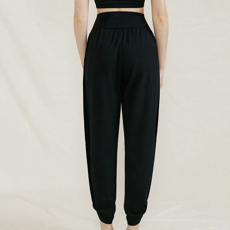 Pantaloni da donna in cotone a vita alta, casual, tinta unita, con pieghe laterali, ad asciugatura rapida, con tasche, Buddha Stones - Image 14