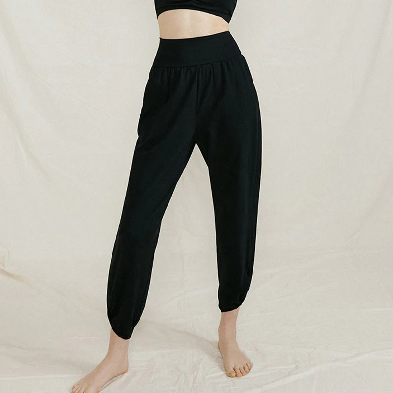 Pantaloni da donna in cotone a vita alta, casual, tinta unita, con pieghe laterali, ad asciugatura rapida, con tasche, Buddha Stones - Image 18