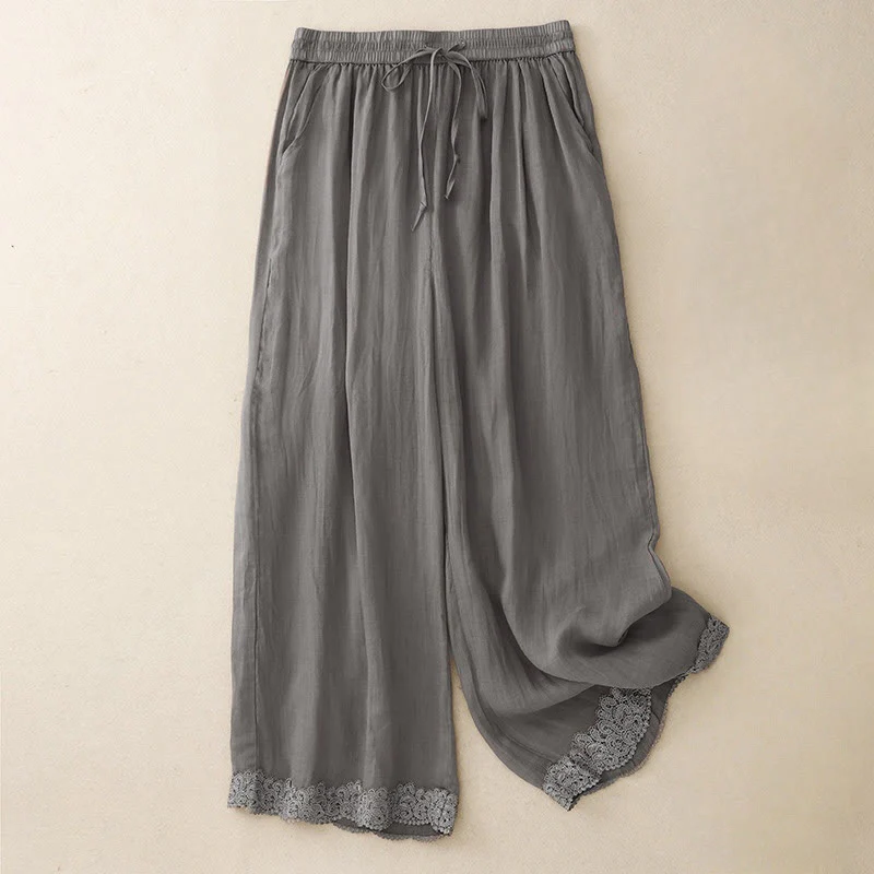 Pantaloni da donna in cotone con elastico in vita, gamba larga, con tasche, modello patchwork, stile casual vintage, con coulisse e Buddha Stones - Image 4