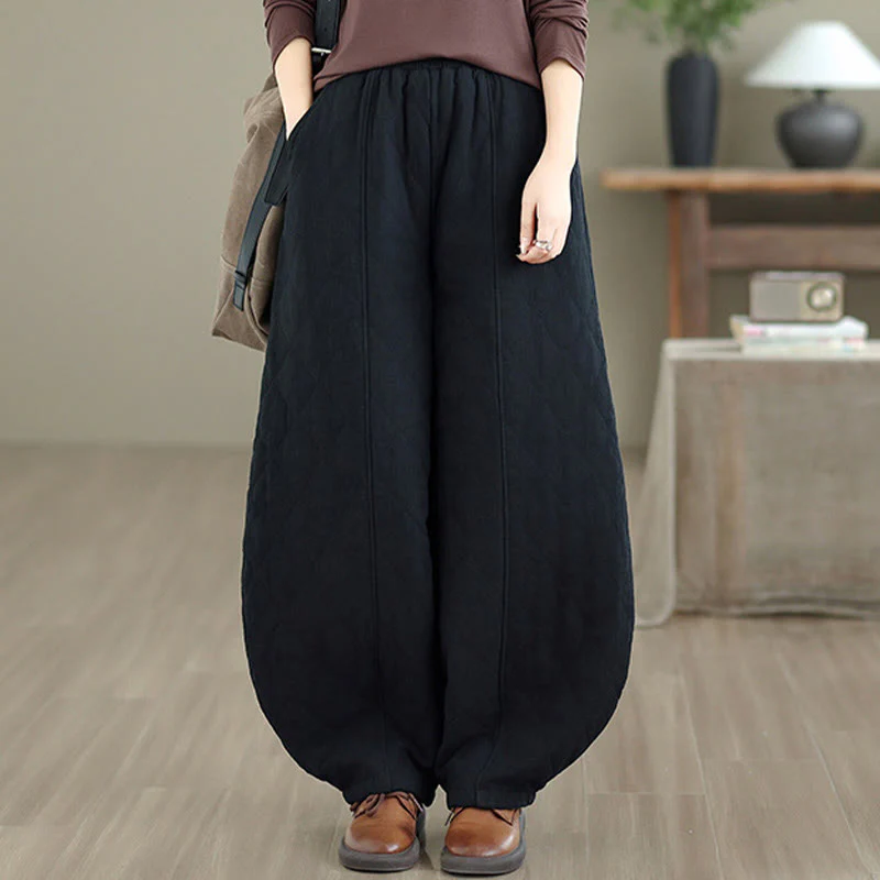 Pantaloni da donna in cotone con motivo a rombi invernali Buddha Stones e tasche - Image 14