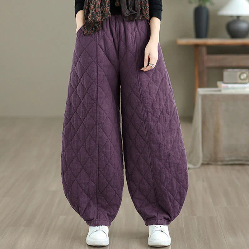 Pantaloni da donna in cotone con motivo a rombi invernali Buddha Stones e tasche - Image 20