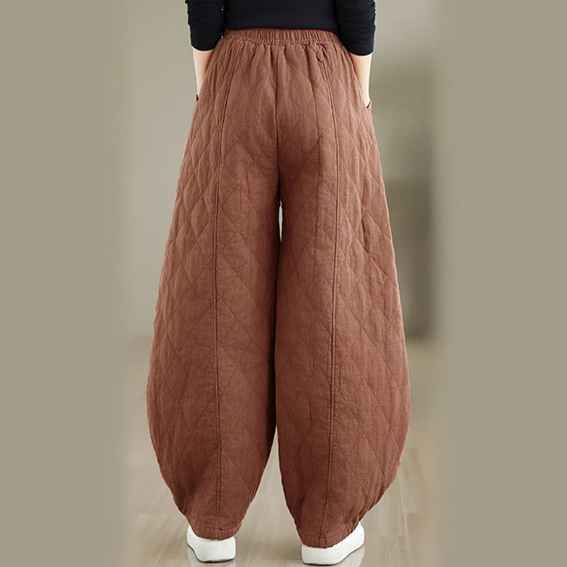 Pantaloni da donna in cotone con motivo a rombi invernali Buddha Stones e tasche - Image 4
