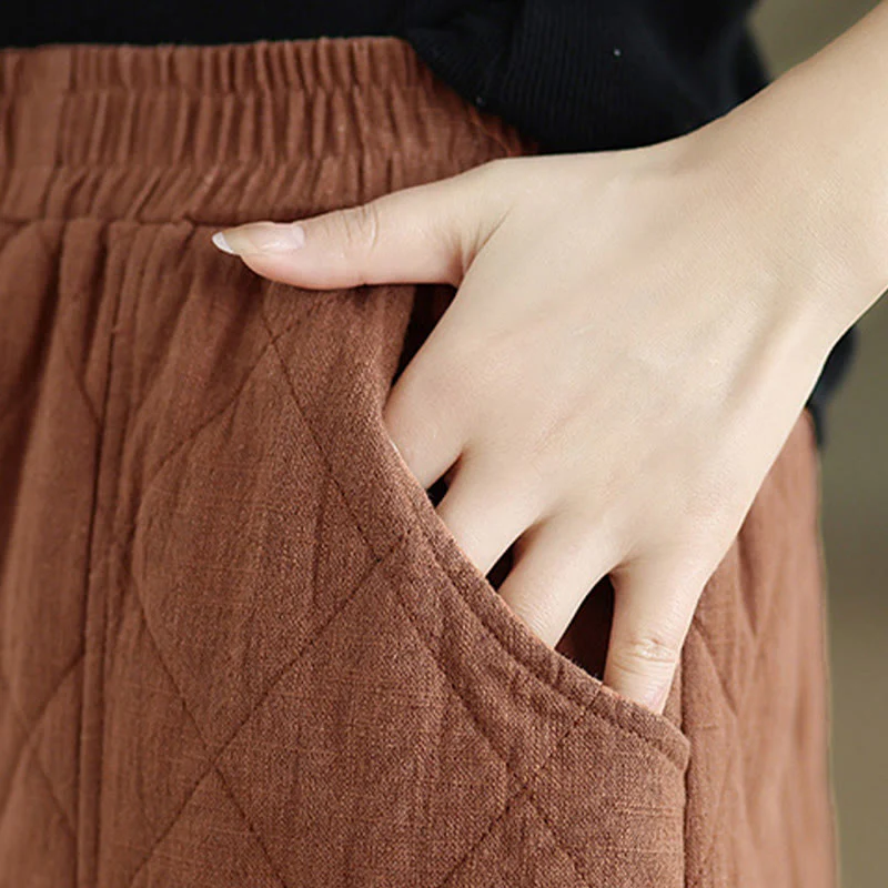 Pantaloni da donna in cotone con motivo a rombi invernali Buddha Stones e tasche - Image 5