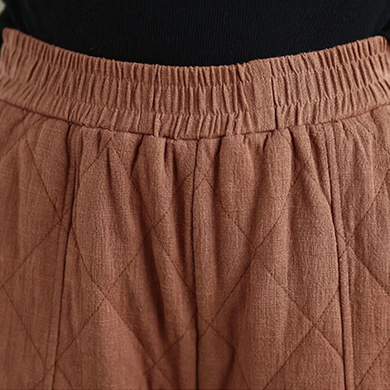 Pantaloni da donna in cotone con motivo a rombi invernali Buddha Stones e tasche - Image 6