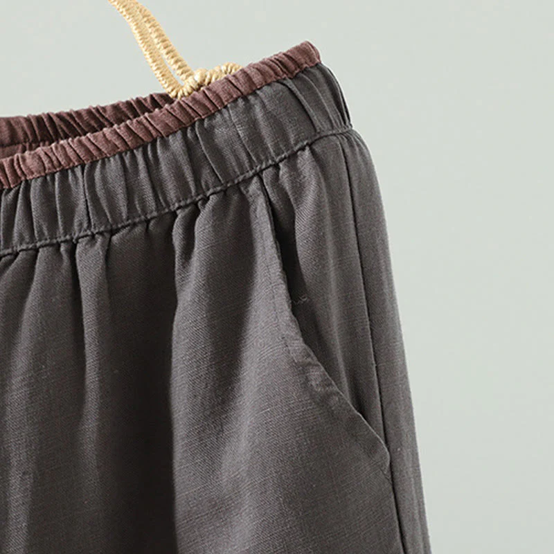 Pantaloni da donna in cotone e lino con coulisse a contrasto, modello Buddha Stones, con tasche e gamba larga - Image 20