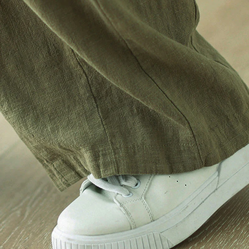 Pantaloni da donna in cotone e lino con elastico in vita e tasche, modello Buddha Stones Commute Button Design - Image 11