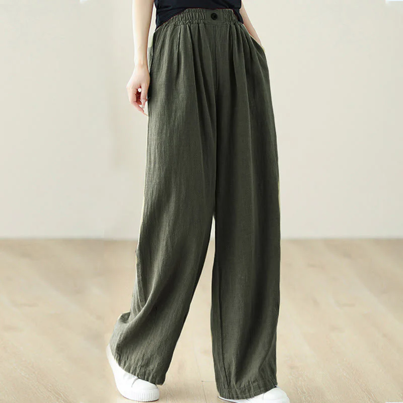 Pantaloni da donna in cotone e lino con elastico in vita e tasche, modello Buddha Stones Commute Button Design - Image 19