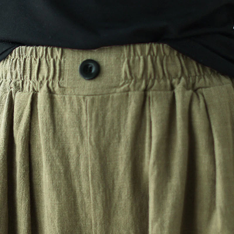 Pantaloni da donna in cotone e lino con elastico in vita e tasche, modello Buddha Stones Commute Button Design - Image 8