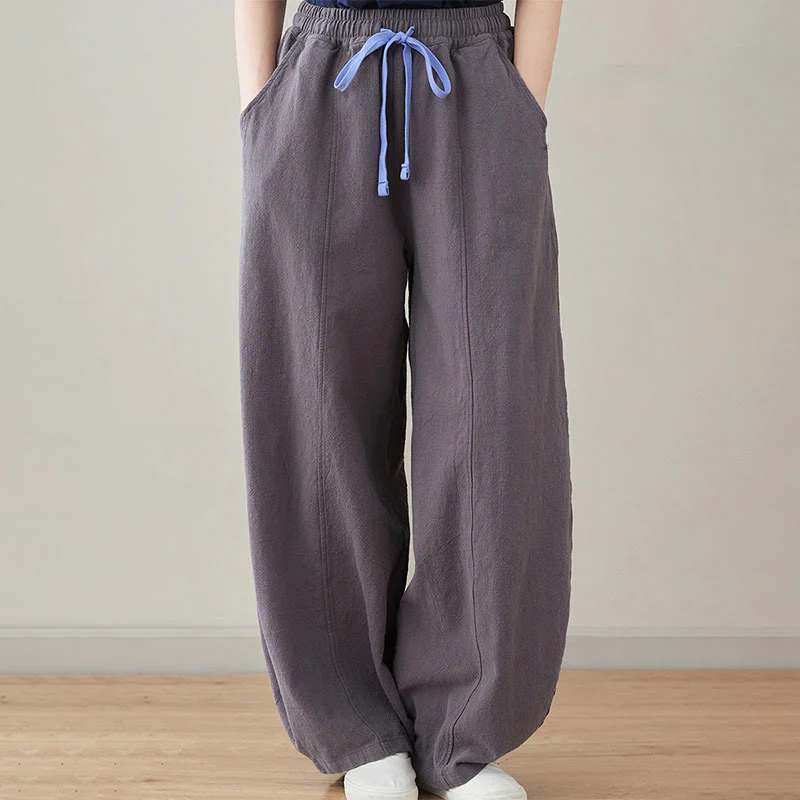 Pantaloni da donna in cotone e lino con tasche, casual, tinta Buddha Stones - Image 11